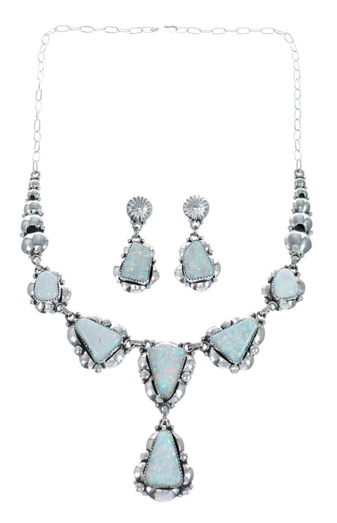 Navajo Opal And Sterling Silver Link Necklace And Earrings Set NN20319