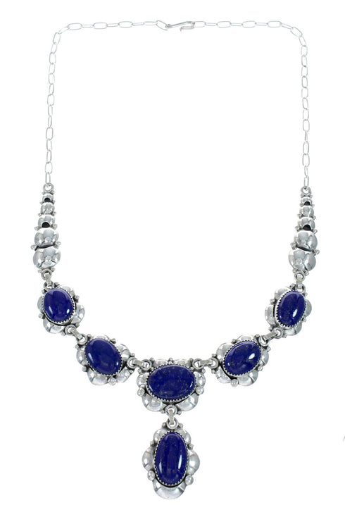 Genuine Sterling Silver Lapis Navajo Link Necklace And Earrings Set NN20324