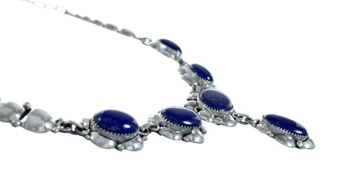 Genuine Sterling Silver Lapis Navajo Link Necklace And Earrings Set NN20324