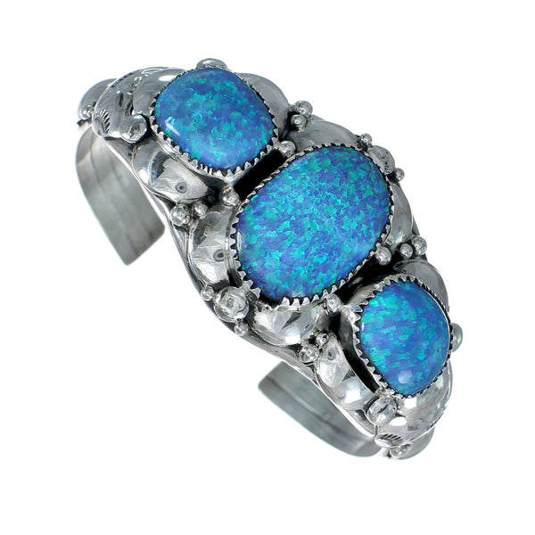 Blue Opal Authentic Sterling Silver Navajo Cuff Bracelet NN20322