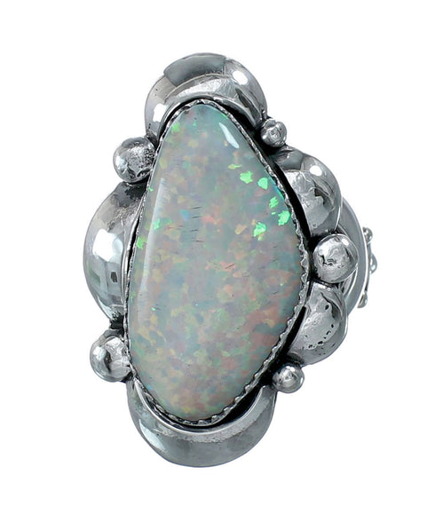 Navajo Indian Sterling Silver White Opal Ring Size 7-3/4 NN20327