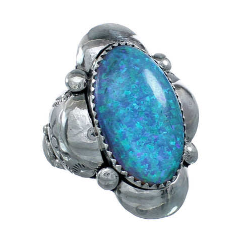 Navajo Sterling Silver Blue Opal Ring Size 7-1/2 NN20328