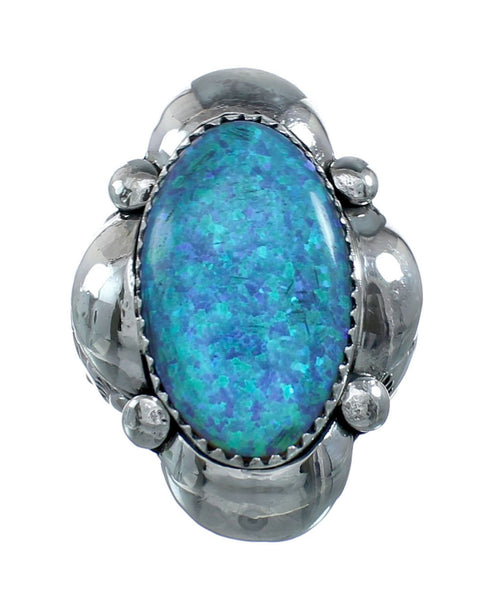 Navajo Sterling Silver Blue Opal Ring Size 7-1/2 NN20328