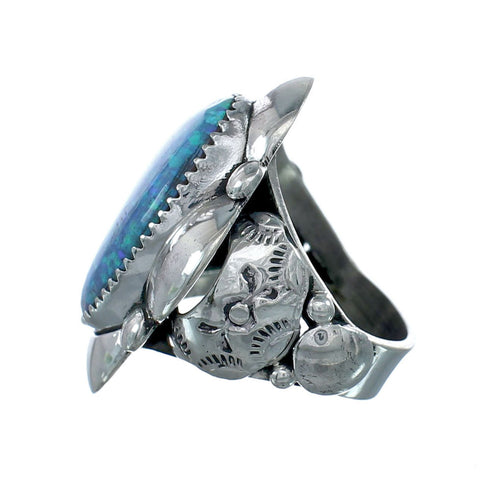 Navajo Sterling Silver Blue Opal Ring Size 7-1/2 NN20328