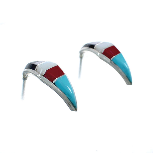 Native American Zuni Multicolor Inlay Earrings Post Hoop NN20353