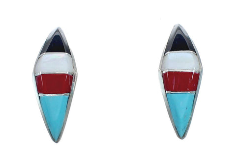 Native American Zuni Multicolor Inlay Earrings Post Hoop NN20353