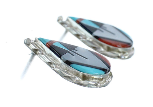 Sterling Silver Zuni Multicolor Inlay Post Dangle Earrings NN20347
