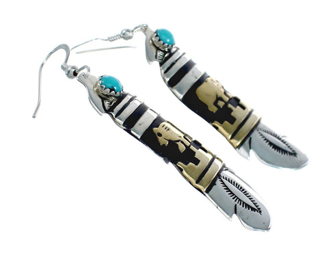 Native American Sterling Silver 12 Karat Gold Filled And Turquoise Hook Dangle Earrings NN20355