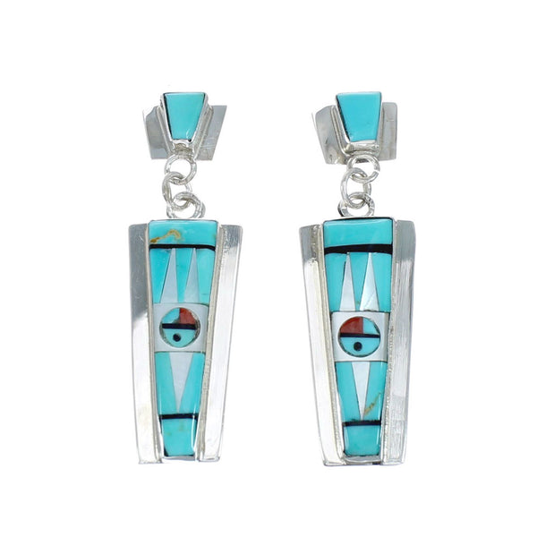 Sterling Silver Zuni Multicolor Post Dangle Earrings NN20348