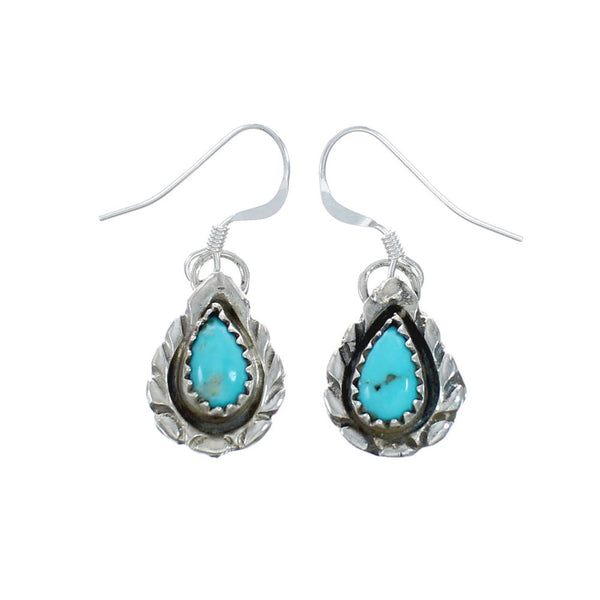 Tear Drop Turquoise Sterling Silver Hook Dangle Native American Earrings NN20316