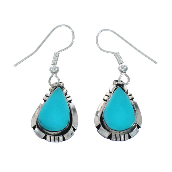 Tear Drop Turquoise Sterling Silver Hook Dangle Navajo Earrings NN20315