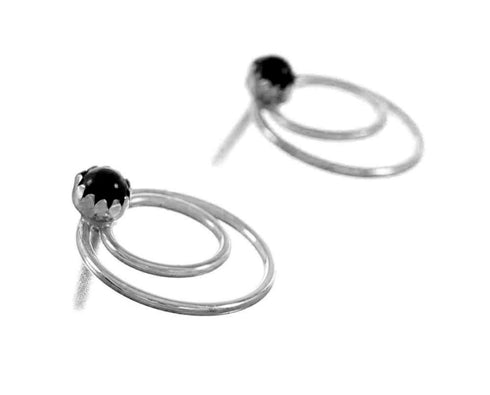 Navajo Onyx Sterling Silver Post Earrings NX11514