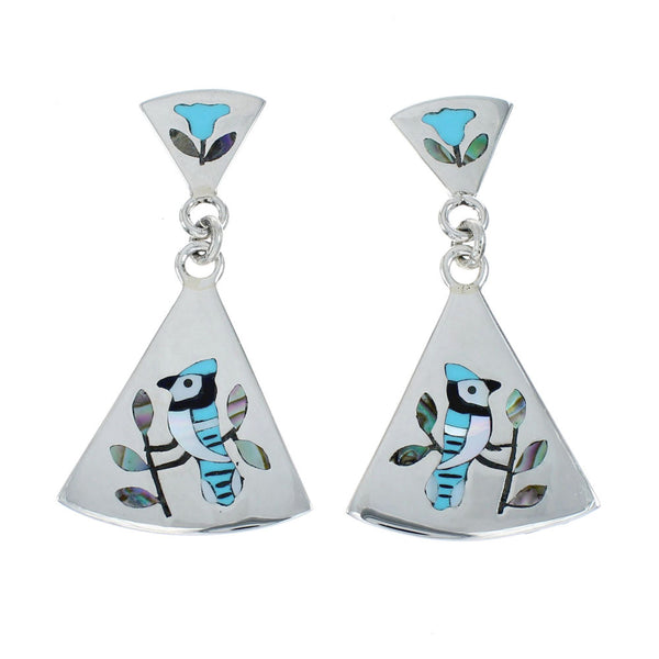 Multicolor Inlay Blue Jay Genuine Sterling Silver Zuni Earrings NN20330