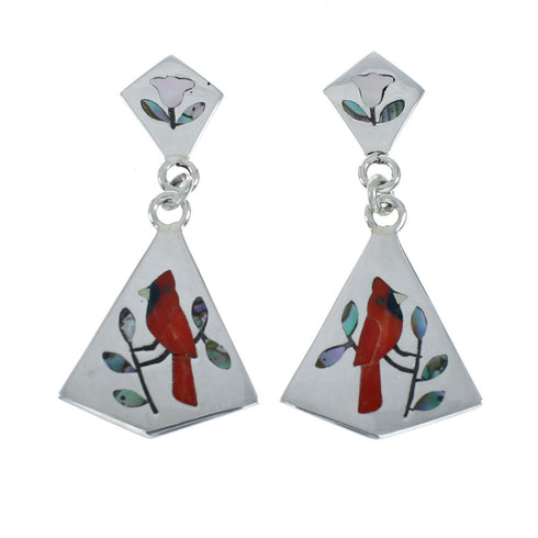 Multicolor Inlay Cardinal Genuine Sterling Silver Zuni Earrings NN20335
