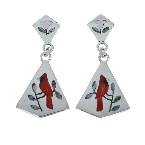 Multicolor Inlay Cardinal Genuine Sterling Silver Zuni Earrings NN20335