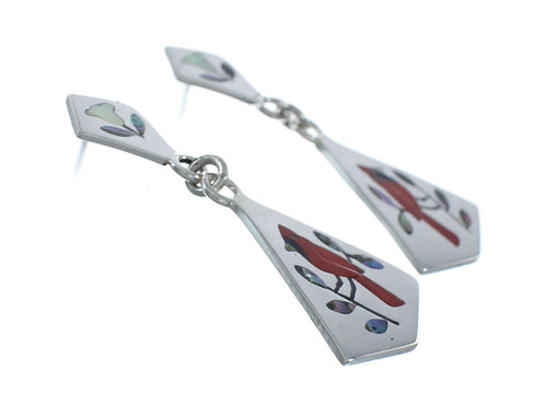 Multicolor Inlay Cardinal Genuine Sterling Silver Zuni Earrings NN20335
