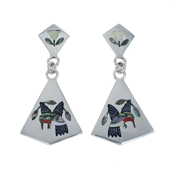 Multicolor Inlay Humming Bird Genuine Sterling Silver Zuni Earrings NN20343