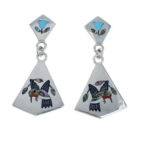 Multicolor Inlay Humming Bird Genuine Sterling Silver Zuni Earrings NN20342