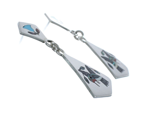 Multicolor Inlay Humming Bird Genuine Sterling Silver Zuni Earrings NN20342