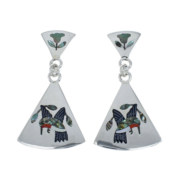 Multicolor Inlay Humming Bird Genuine Sterling Silver Zuni Earrings NN20344