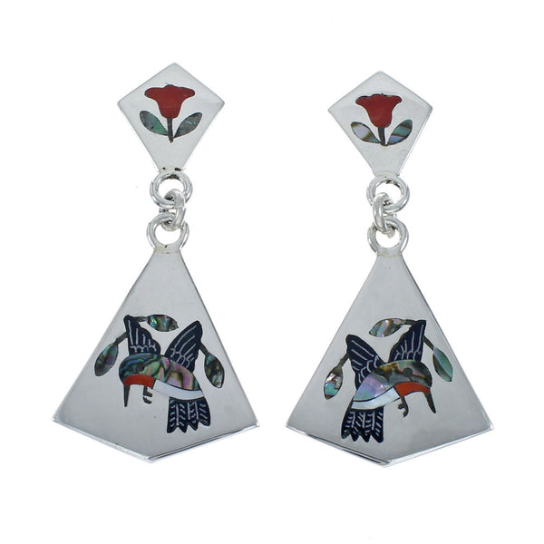 Multicolor Inlay Humming Bird Genuine Sterling Silver Zuni Earrings NN20345