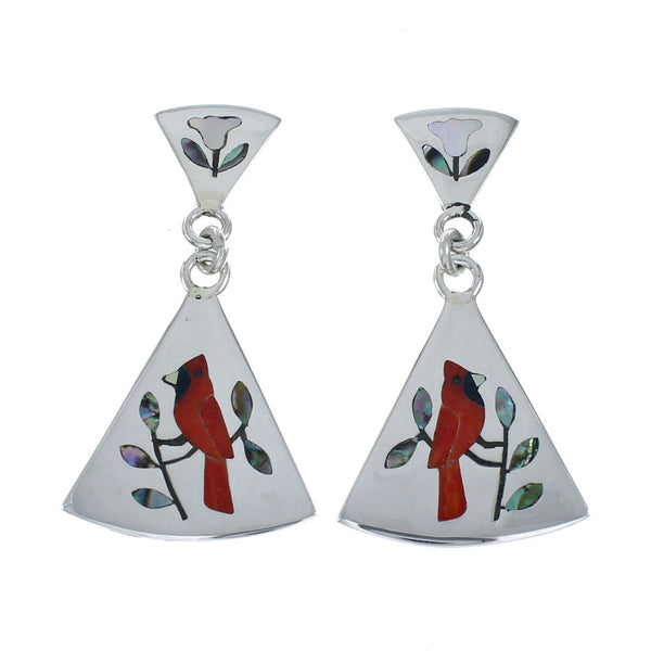 Multicolor Inlay Cardinal Genuine Sterling Silver Zuni Earrings NN20337