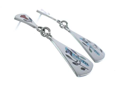 Multicolor Inlay Blue Jay Genuine Sterling Silver Zuni Earrings NN20332