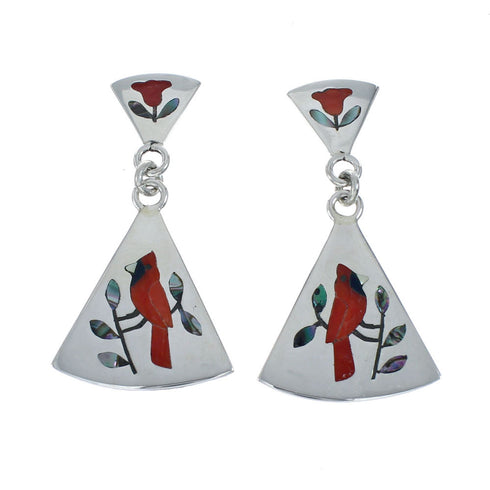 Multicolor Inlay Cardinal Genuine Sterling Silver Zuni Earrings NN20338