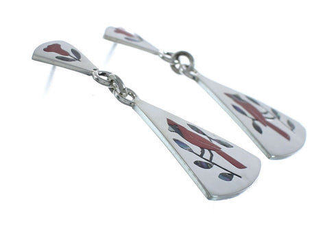 Multicolor Inlay Cardinal Genuine Sterling Silver Zuni Earrings NN20338