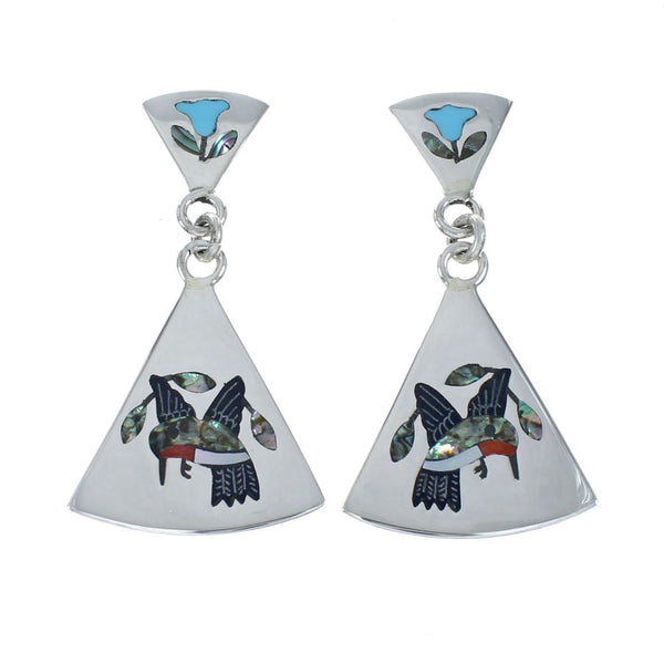 Multicolor Inlay Humming Bird Genuine Sterling Silver Zuni Earrings NN20341