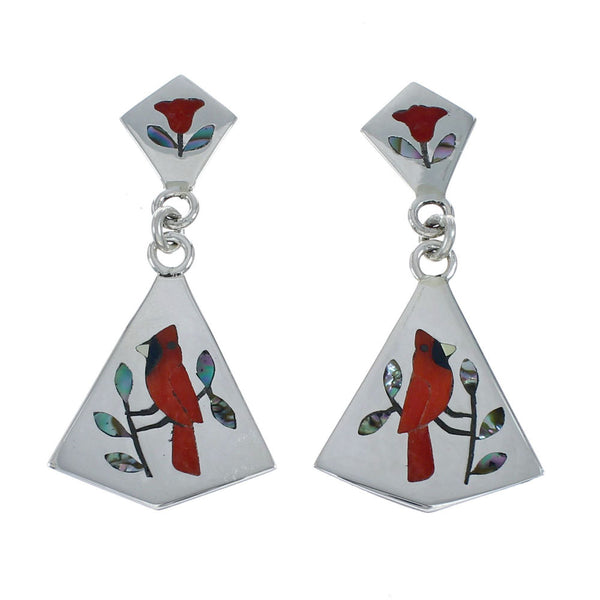 Multicolor Inlay Cardinal Genuine Sterling Silver Zuni Earrings NN20336
