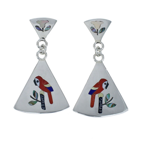 Multicolor Inlay Parrot Genuine Sterling Silver Zuni Earrings NN20340