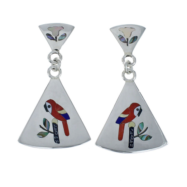Multicolor Inlay Parrot Genuine Sterling Silver Zuni Earrings NN20340