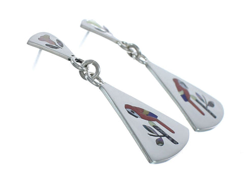 Multicolor Inlay Parrot Genuine Sterling Silver Zuni Earrings NN20340