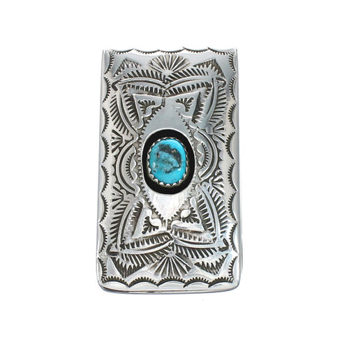 Native American Single Turquoise Stone Genuine Sterling Silver Money Clip NN20362
