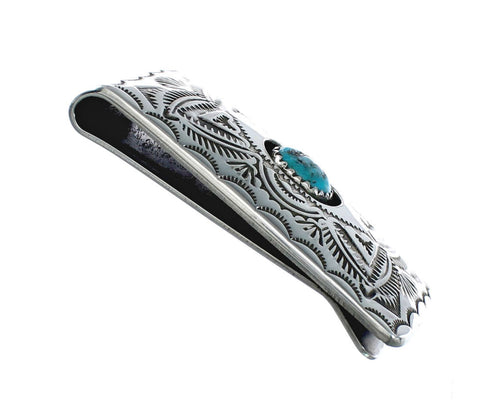 Native American Single Turquoise Stone Genuine Sterling Silver Money Clip NN20362