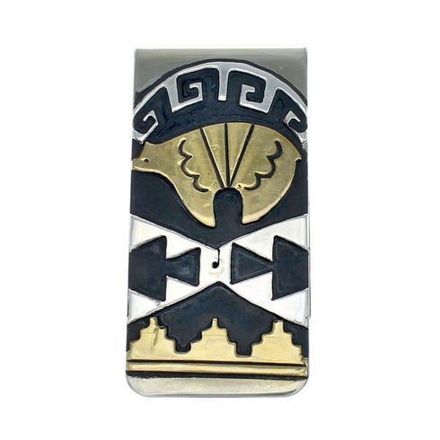 Native American Navajo Genuine Sterling Silver And 12KGF Bear Money Clip NN20379