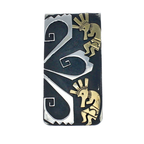 Native American Navajo Genuine Sterling Silver And 12KGF Kokopelli Money Clip NN20380