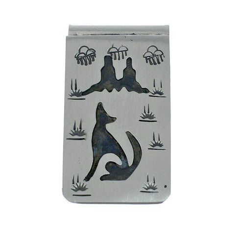 Native American Genuine Sterling Silver Wolf Money Clip NN20385