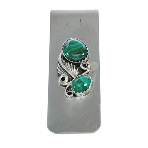Navajo Feather Malachite Multi-Stone Sterling Silver Money Clip NN20383