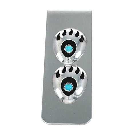 Navajo Sterling Silver and Multi-Turquoise Stone Bear Paw Money Clip NN20363
