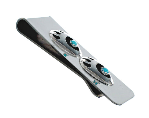 Navajo Sterling Silver and Multi-Turquoise Stone Bear Paw Money Clip NN20363