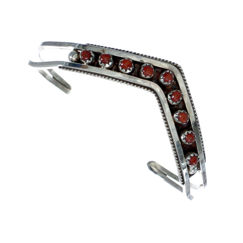 Native American Zuni Coral Sterling Silver Cuff Bracelet NX11583