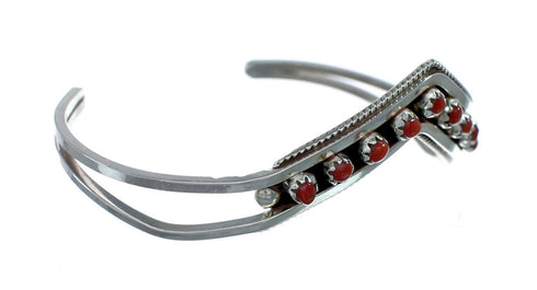 Native American Zuni Coral Sterling Silver Cuff Bracelet NX11583
