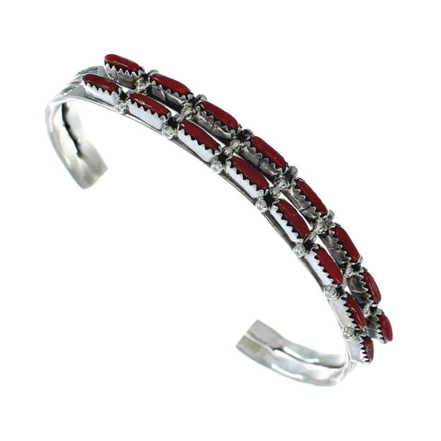 Native American Navajo Coral Sterling Silver Cuff Bracelet NX11582