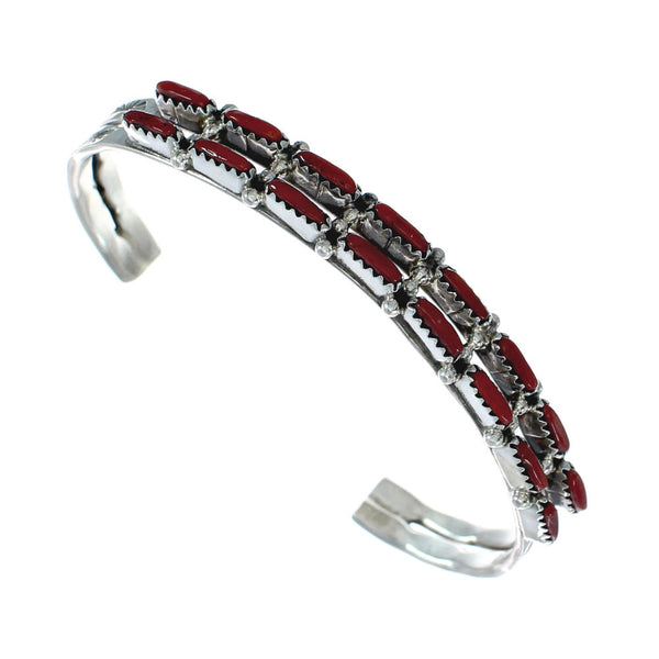 Native American Navajo Coral Sterling Silver Cuff Bracelet NX11582