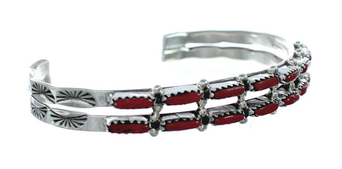 Native American Navajo Coral Sterling Silver Cuff Bracelet NX11582