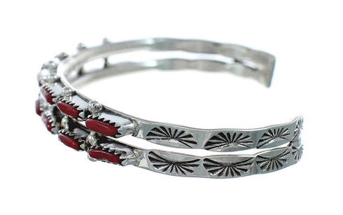 Native American Navajo Coral Sterling Silver Cuff Bracelet NX11582