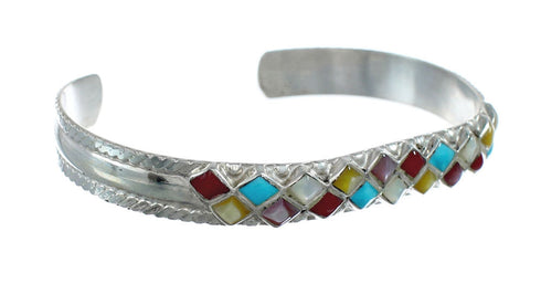 Zuni Multicolor Authentic Sterling Silver Jewelry Cuff Bracelet NX11592