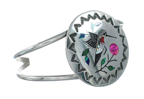 Multicolor Inlay Genuine Sterling Silver Navajo Hummingbird Cuff Bracelet NX11589